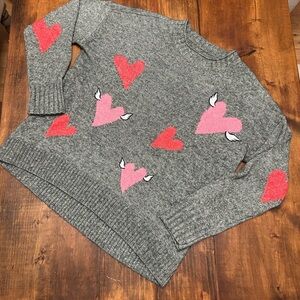 Lou and Grey Gray Sweater Red Pink Winged Hearts Womens Large